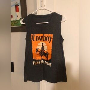 Cowboy Graphic Women’s Tank Top - Gray and Orange